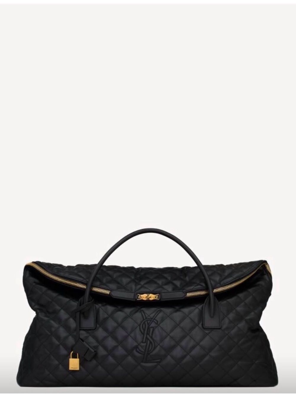 Saint Laurent Black Quilted Leather Weekender with Gold Hardware